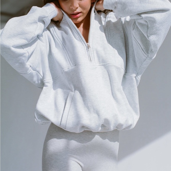 Joah Brown Retro Half Zip Light Gray “Pearl” Pullover Sweatshirt Size S/M - Picture 3 of 12